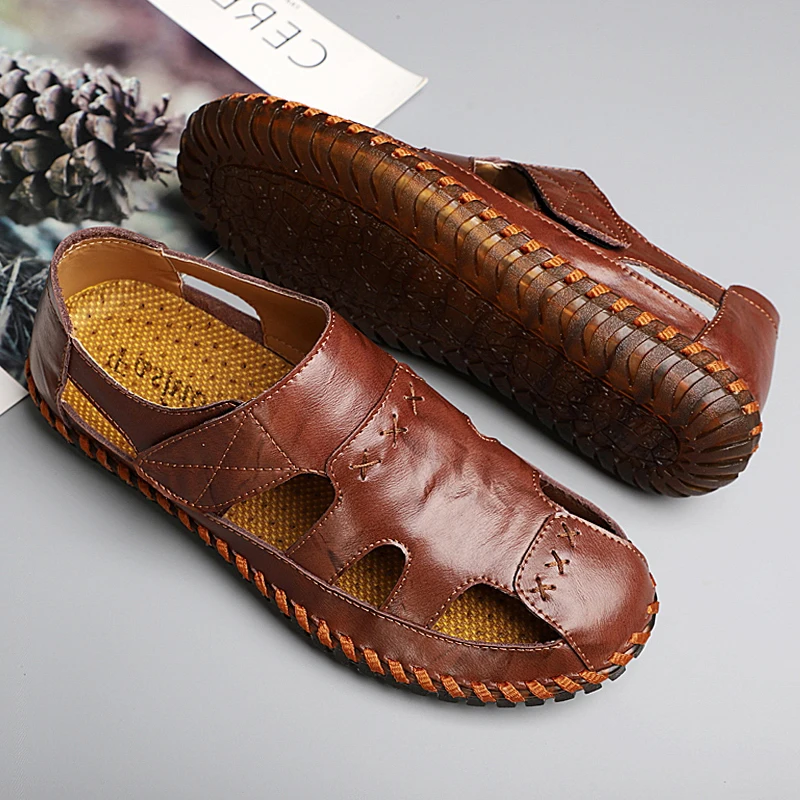 Сандалии мужские из натуральной кожи дышащие с мягкой подошвой - купить по