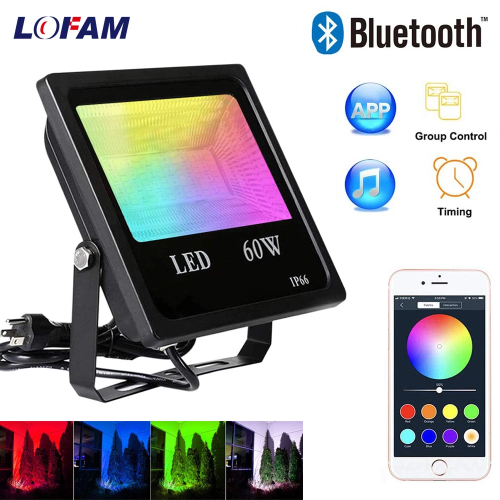 

60 Вт Bluetooth RGB прожектор светильник приложение групповое управление открытый настенный прожектор светильник IP66 водонепроницаемый открытый ...