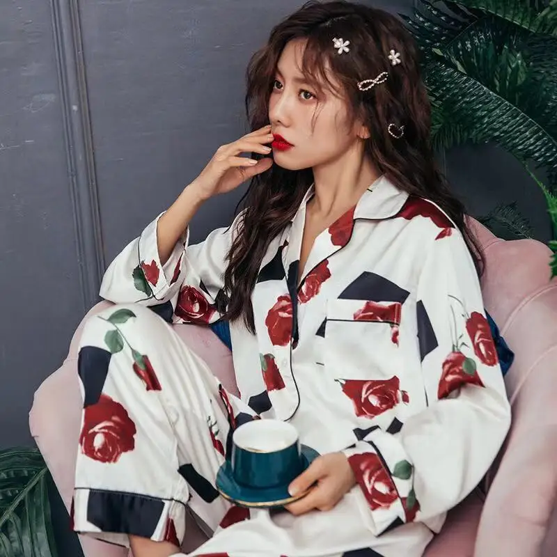 Женские пижамы комплект из 2 предметов сексуальные искусственного шелка