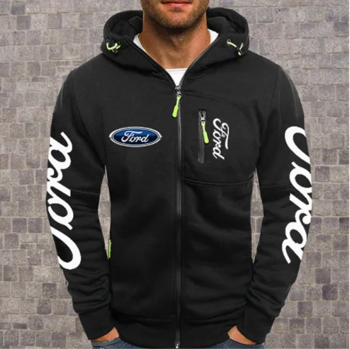 

2020NEW Men's Hoodies Ford Mustang Car Logo Print Casual HipHop Black Hooded Fleece Sweatshirts Zipper Jacket Men Tops y