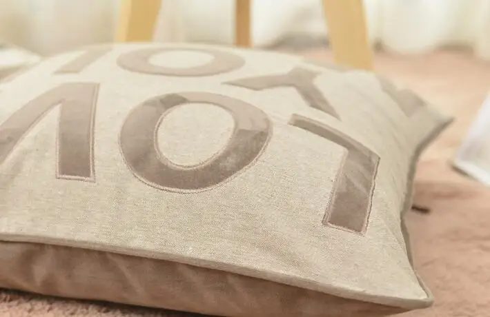 

50x50cm khaki embroidered cushion cover lumbar pillowcase LOVE YOU MORE decorative pillow case pillow cover