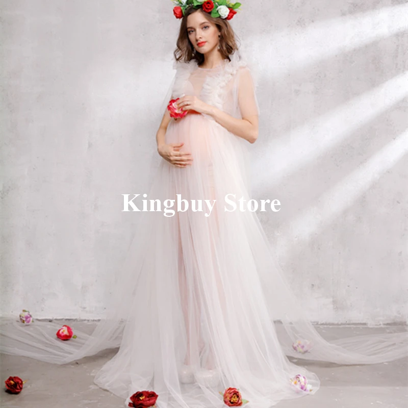 Kingbuy  Photography Props Maternity Dresses for Photo Shoot Pregnancy Dress Pregnant Mesh Perspective Elegant Studio Clothes