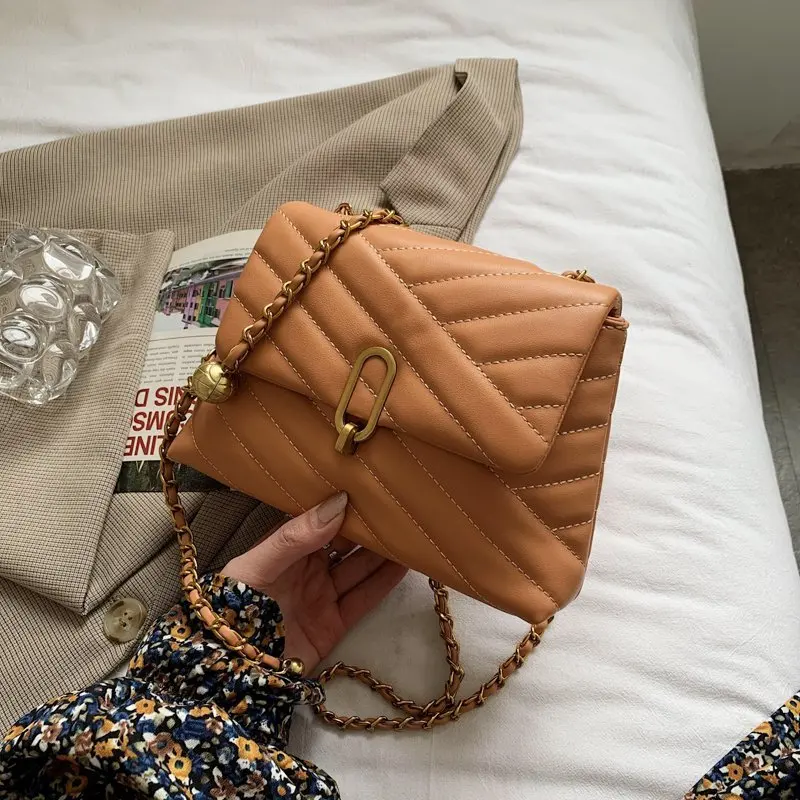 

All-match Stitching Leather Designer Small Flap Buckle Bag Ladies Fashion Small Capacity One-shoulder Diagonal Small Square Bag