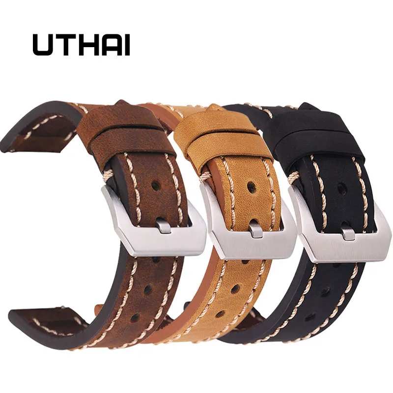 UTHAI ремешок для часов из натуральной кожи 20 мм 22 24 Samsung Galaxy Watch 42 46 S2/3 Sport Amazfit