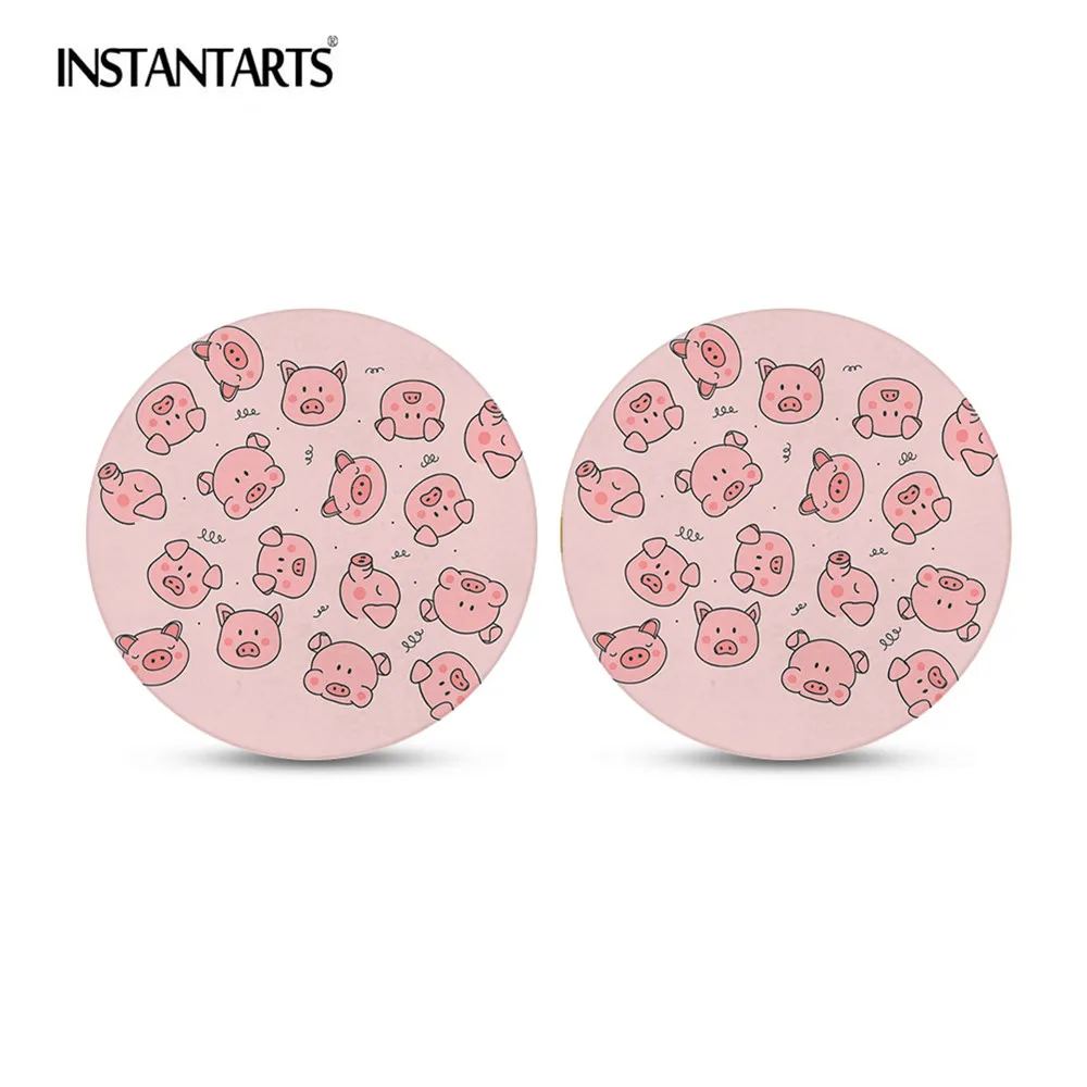 

INSTANTARTS Set of 2 Pink Car Cup Holder Coasters Animal Cute Pig Pattern Auto Cupholder Coaster Easy Removal for Women Girls
