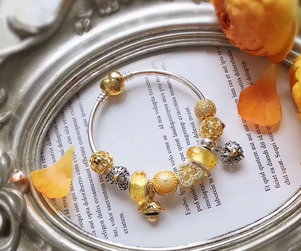 

LIDU 100%925 Sterling Silver Fashionable Pandoras Bee Bracelet Plated With Gold Free Mail Manufacturers Wholesale
