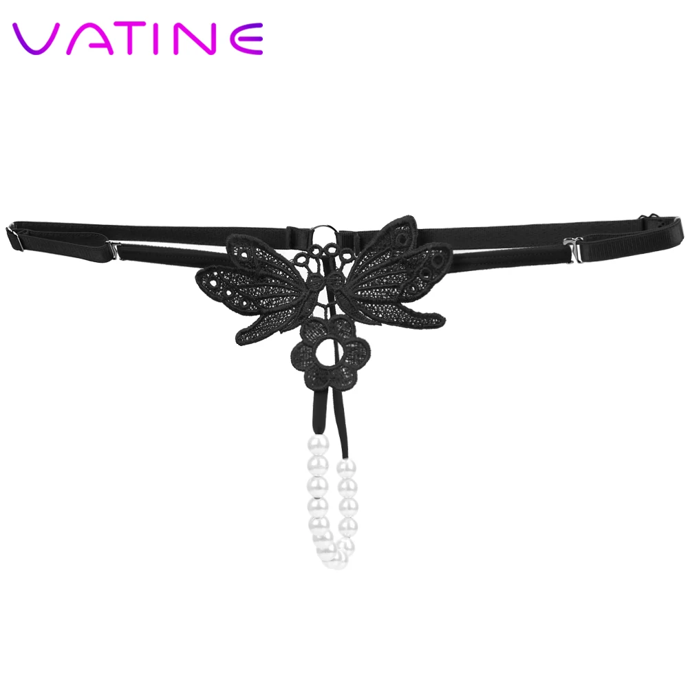 Эротические стринги VATINE с жемчугом трусики открытой промежностью сексуальное