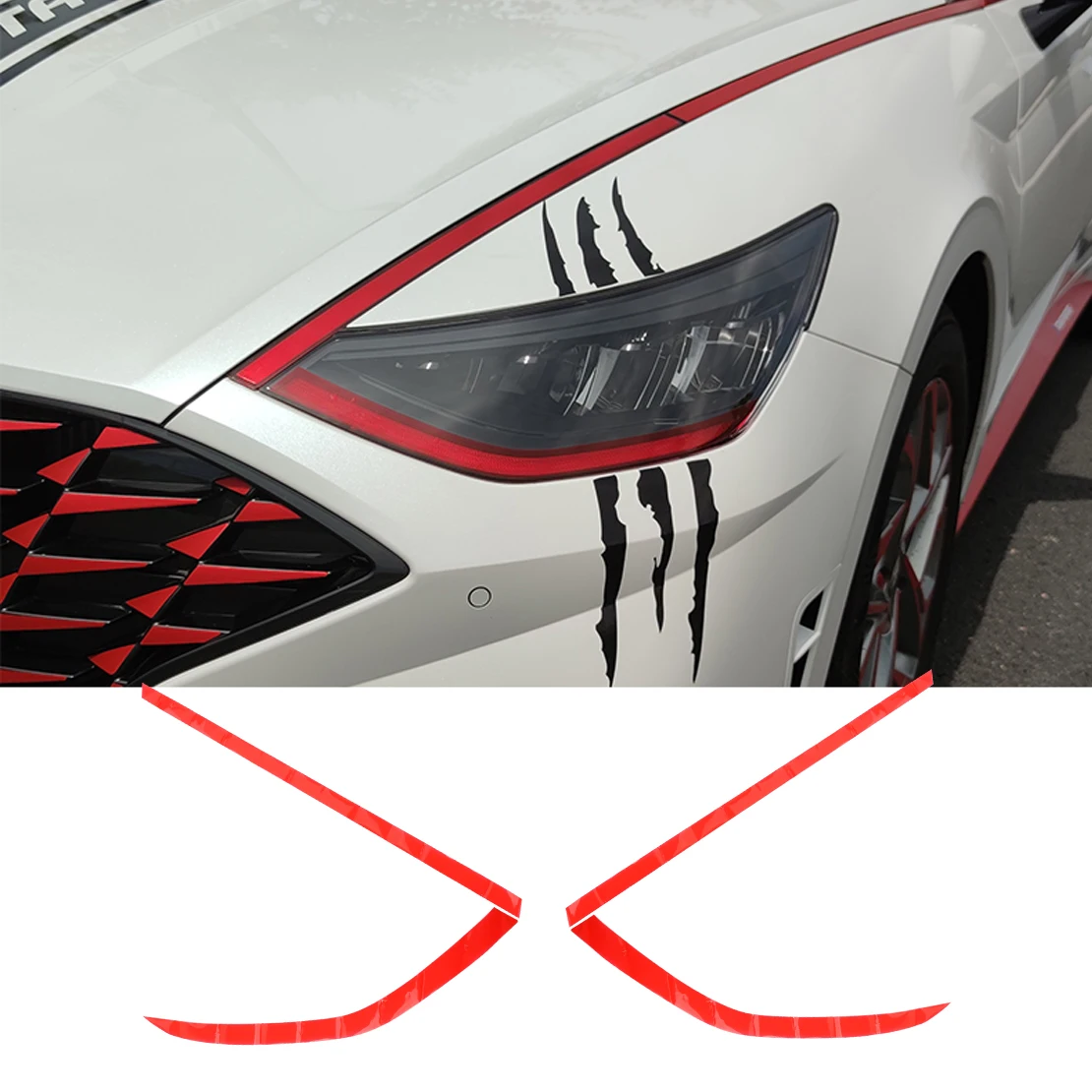 

1 Set Car PVC Red Front DRL Daytime Running Light Stickers Fit For Hyundai Sonata DN8 2020 2021 Accessories