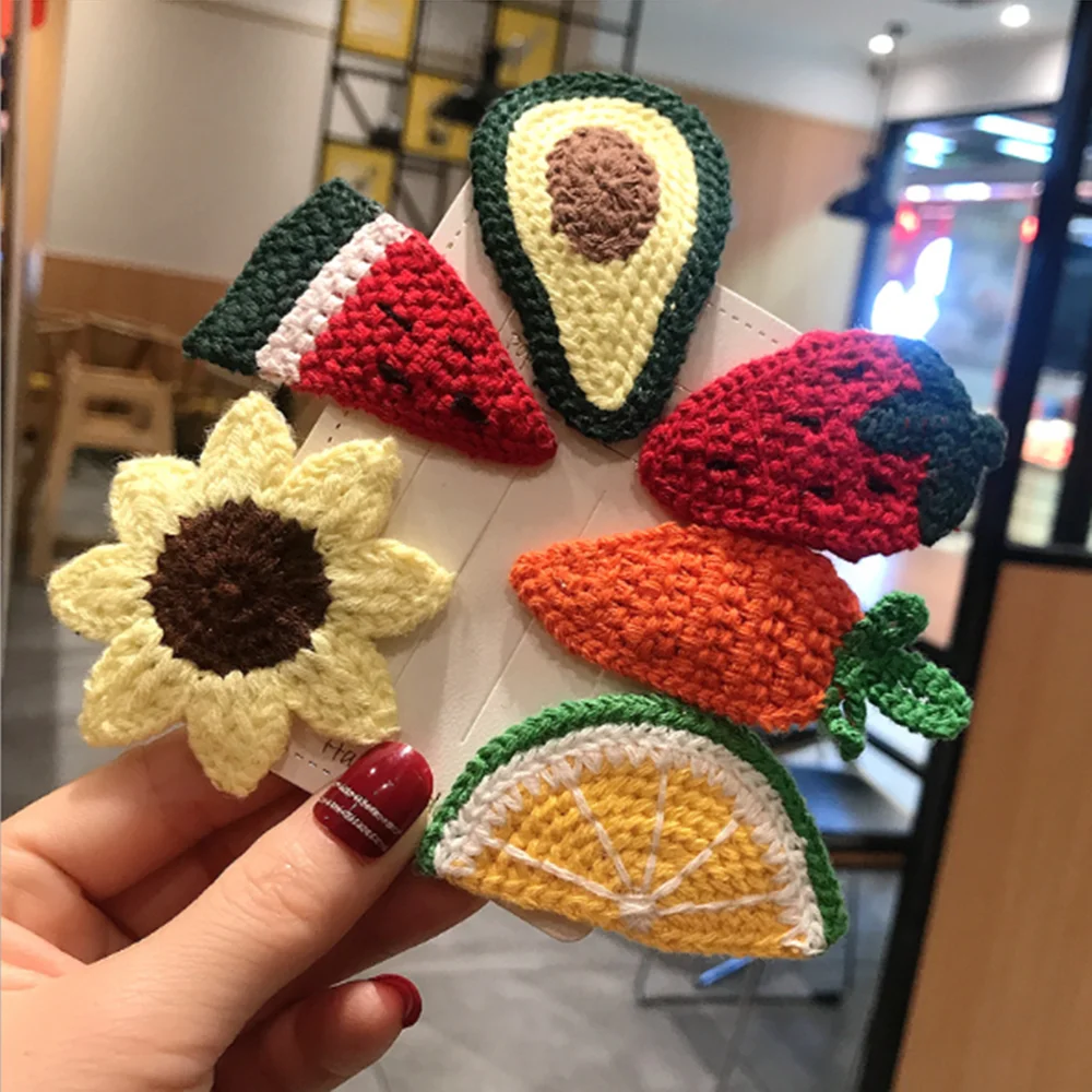 

Вязанная заколка для волос, шерсть, ВВ зажим для фруктов, боковая заколка для волос, заколка для волос, головной убор с орнаментом, аксессуар...