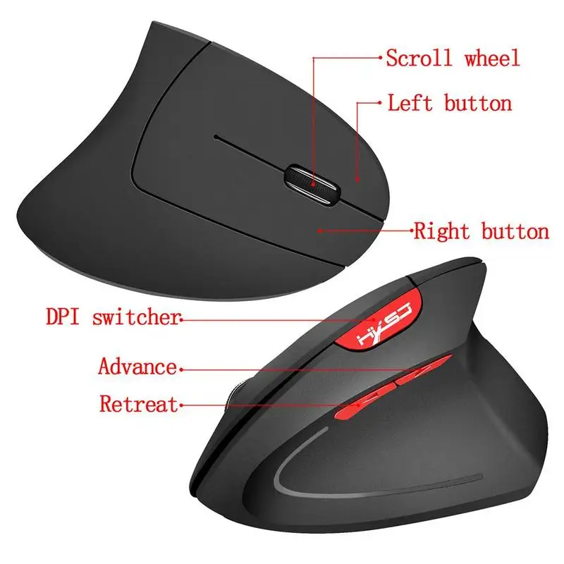 

Wireless Mouse Vertical Mouse Ergonomic Optical 800/1200/1600/2400 DPI 6 Buttons Mause for Windows OS