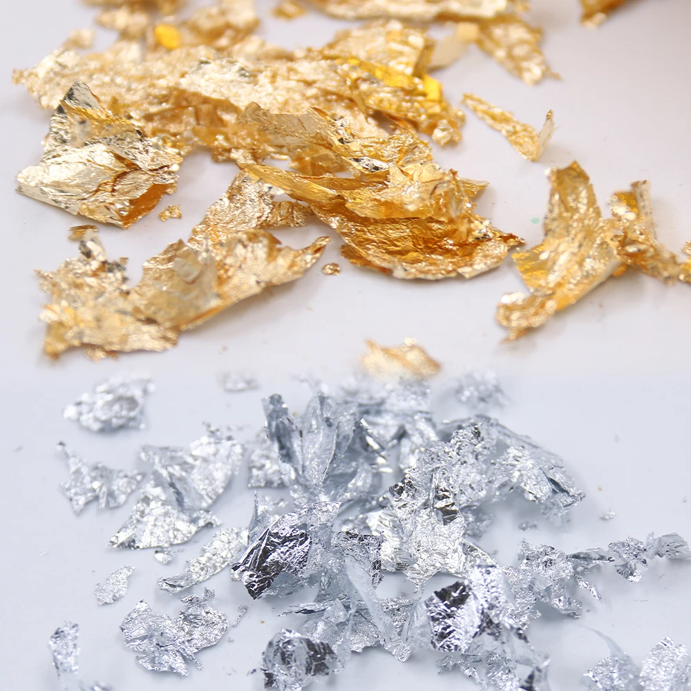 3 г золотые хлопья в форме листьев с блестками и серебряные листы из фольги