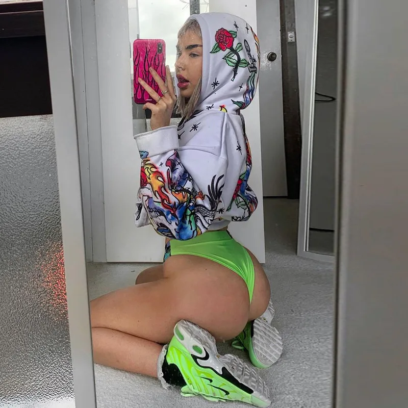 BOOFEENAA женские камуфляжные толстовки с капюшоном в стиле хип хоп изображением