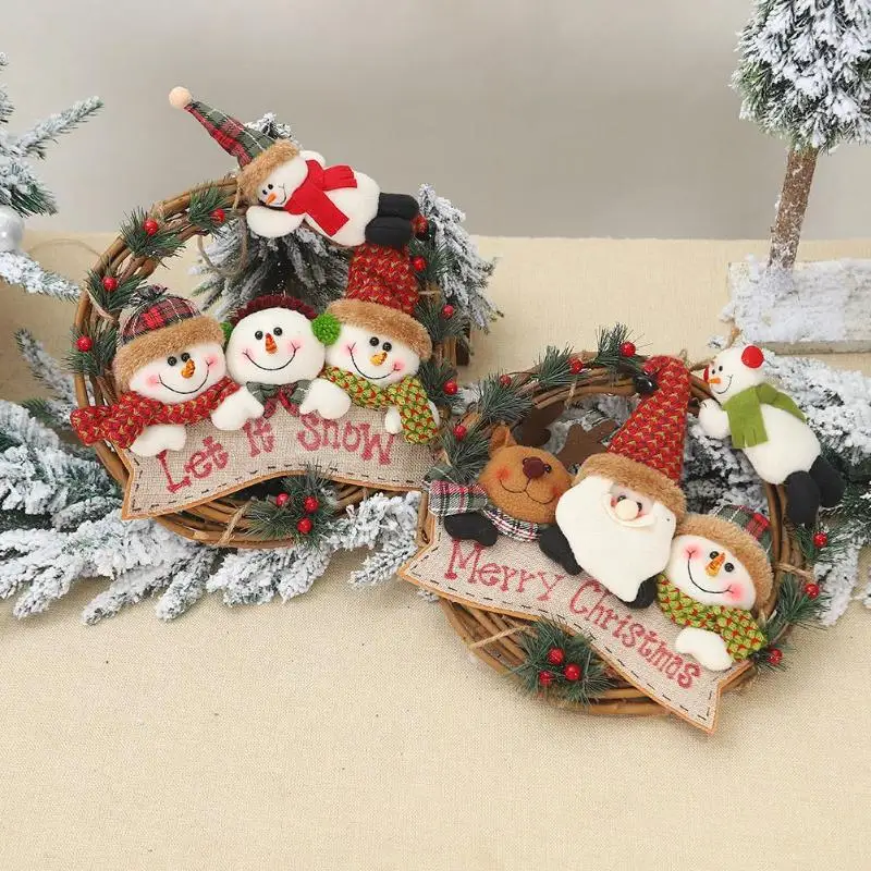 Венок из натурального ротанга гирлянды Рождественский Санта лось снеговик
