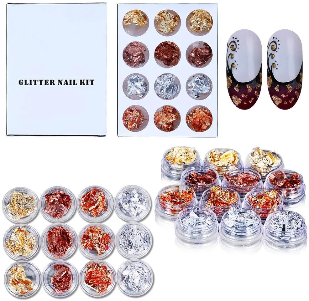 12 бутылок золотого и серебряного медного украшения для ногтей профессиональные