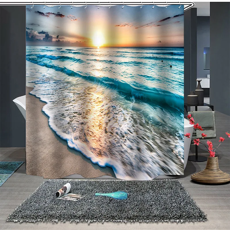 

Пляжные Стиль утолщенной Водонепроницаемый и плесени доказательство занавеска для ванной из полиэфира персонализированные Творческий до...