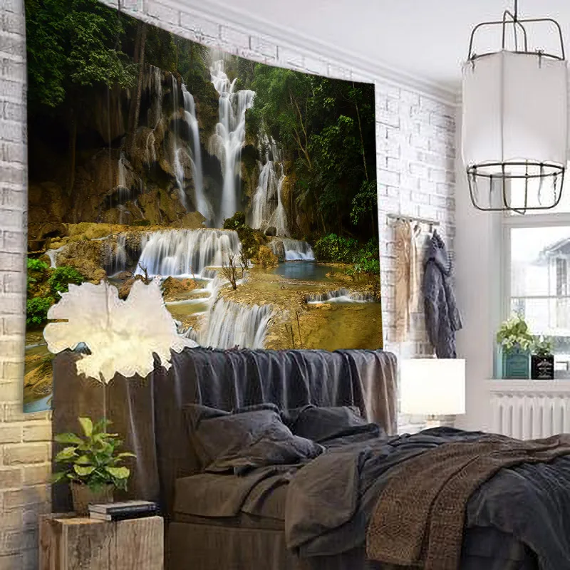

Natural Landscape Forest Falls Woods Waterfall Tapestry Wall Hanging Bed Spread Beach Towel Table Cloth Yoga Mat Large Size