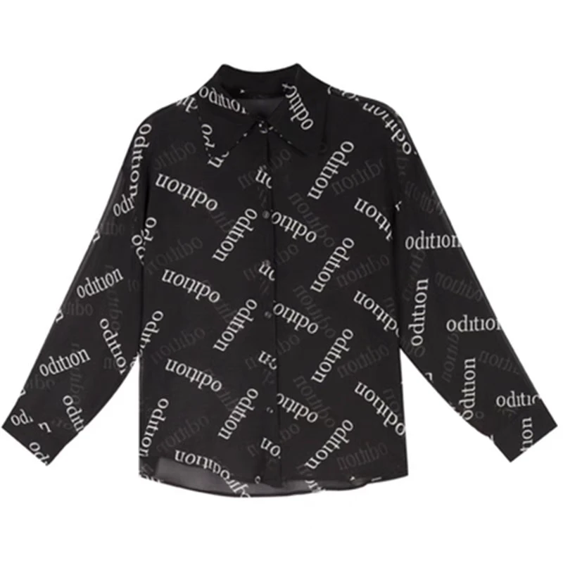 

2021 summer sunscreen top new spring and autumn shirt female lapel letter printing blouse