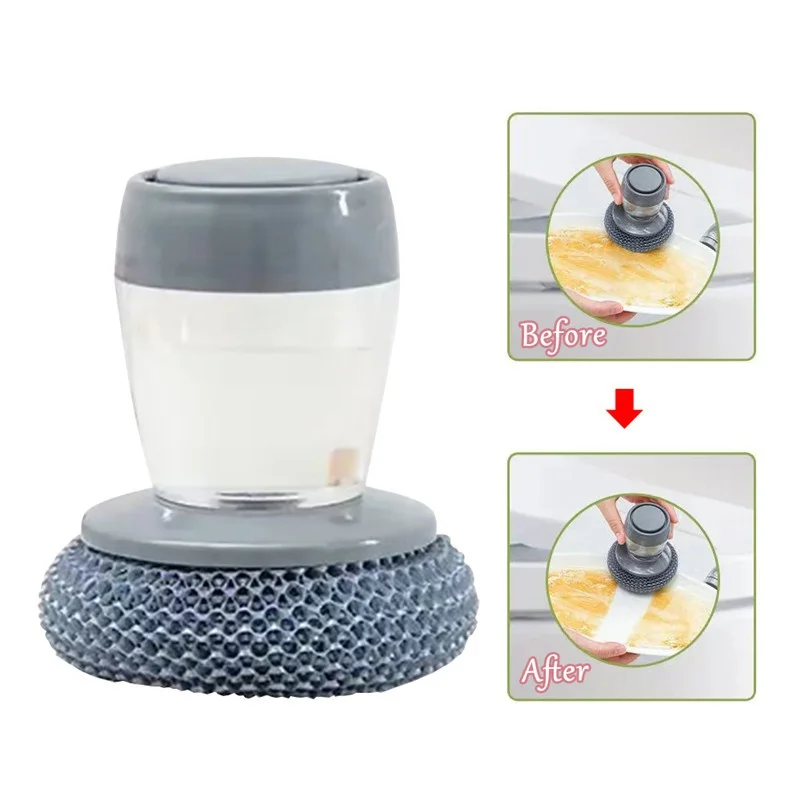 Kitchen Soap Dispensing Palm Brush Automatic Liquid Adding PET Ball Pot Cleaner Push-type Detergent Tools | Дом и сад