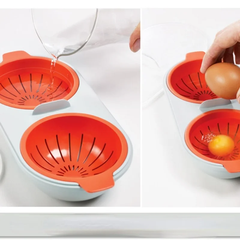 

New Creative Egg Poacher Food Grade Cookware Double Cup Egg Boiler Steamed Egg Set Microwave Ovens Kitchen Cooking Tools