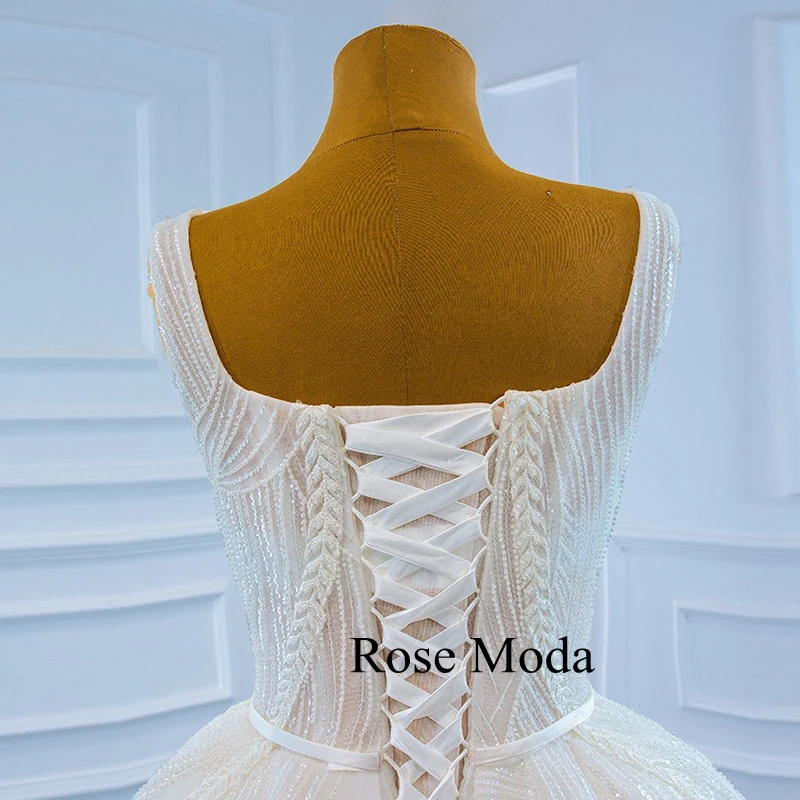 

Rose Moda Luxury Beading Lace Sheath Wedding Dress with Overksirt Custom Make