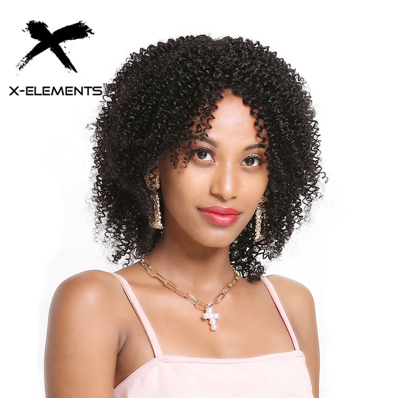 X-Elements Курчавые Кудрявые человеческие волосы парики для женщин 130% плотность Бразильские короткие волосы не Реми парик человеческие волосы натуральный черный
