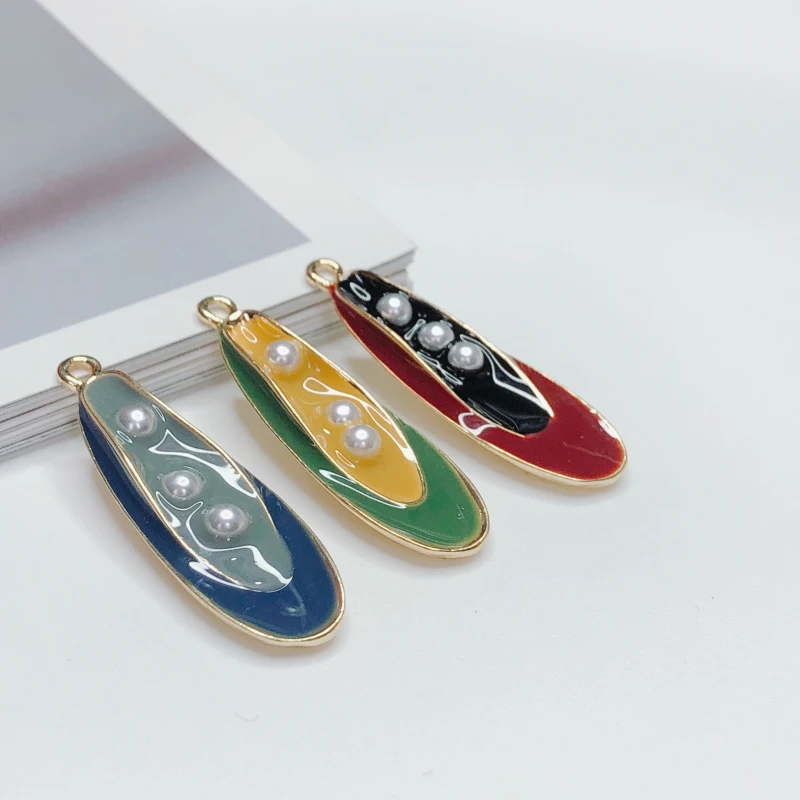 

Enamel Simple Oval Eardrop Pearl Pendant Charms Necklace Accessories Jewelry Component Diy Handmade Material 4pcs