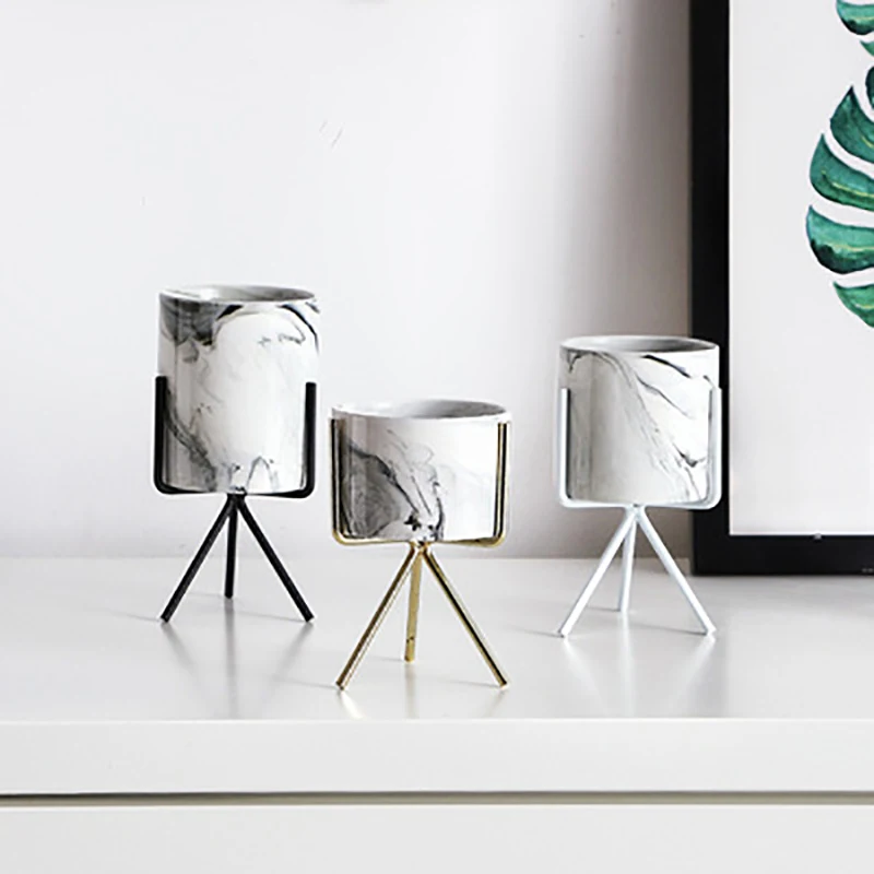 3 шт./компл. керамический цветочный плантатор с железной стойкой горшок для