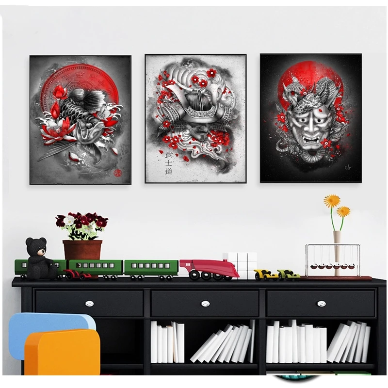 Набор из 3 панелей алмазная живопись аниме японский самурай полноразмерная