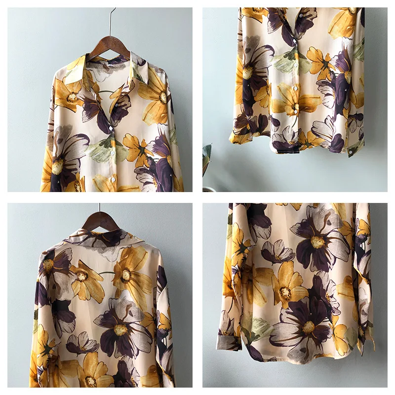2020 New Loose Retro Chiffon Long Sleeve Top Floral Print Fashion Shirt | Женская одежда