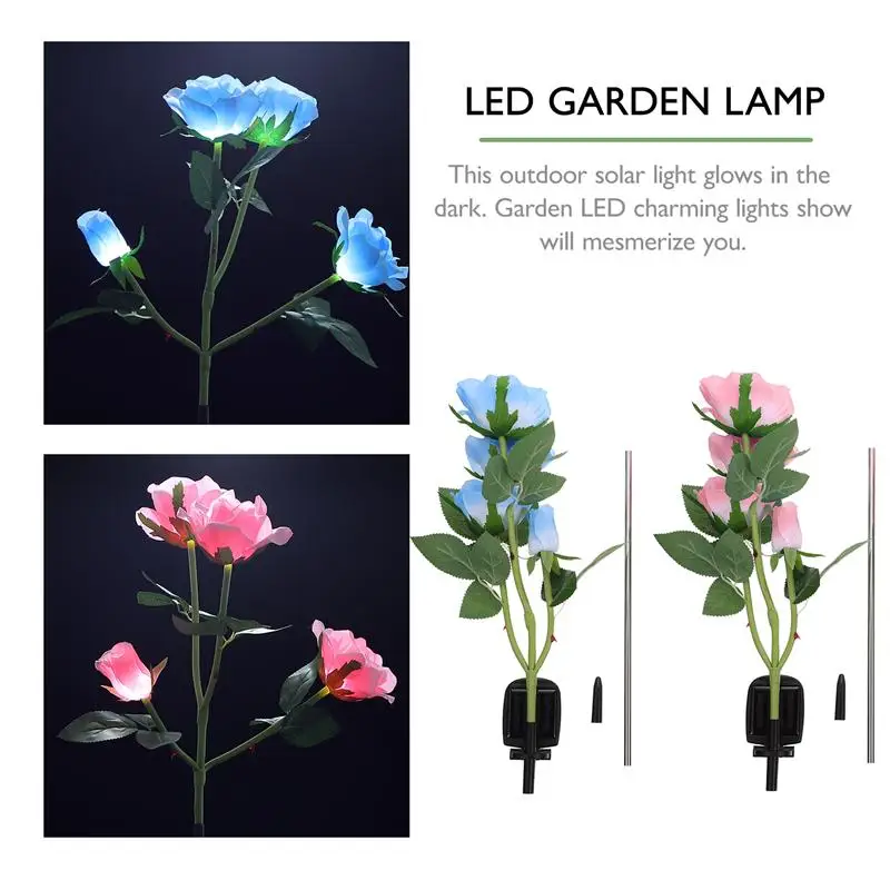 

2 Pcs Simulation Rose Ground Insert Lamp Solar Lawn Lamp LED Garden Stake Lights