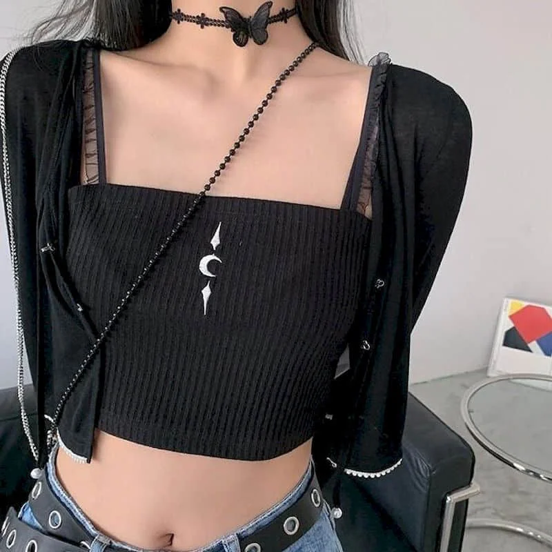 

Crop Top Women Camisole Knit Inner Wear 2022 Summer New Three-color Sleeveless Top For Outer Wear Korean Tank Top Gothic Top