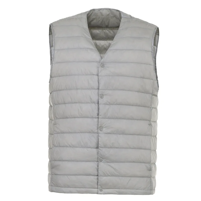 light gray NewBang мужской пуховый жилет ультра легкий пуховый жилет портативный v-образный вырез без рукавов пальто мужской зимний без воротника теплый лайнер - Цвет: light gray