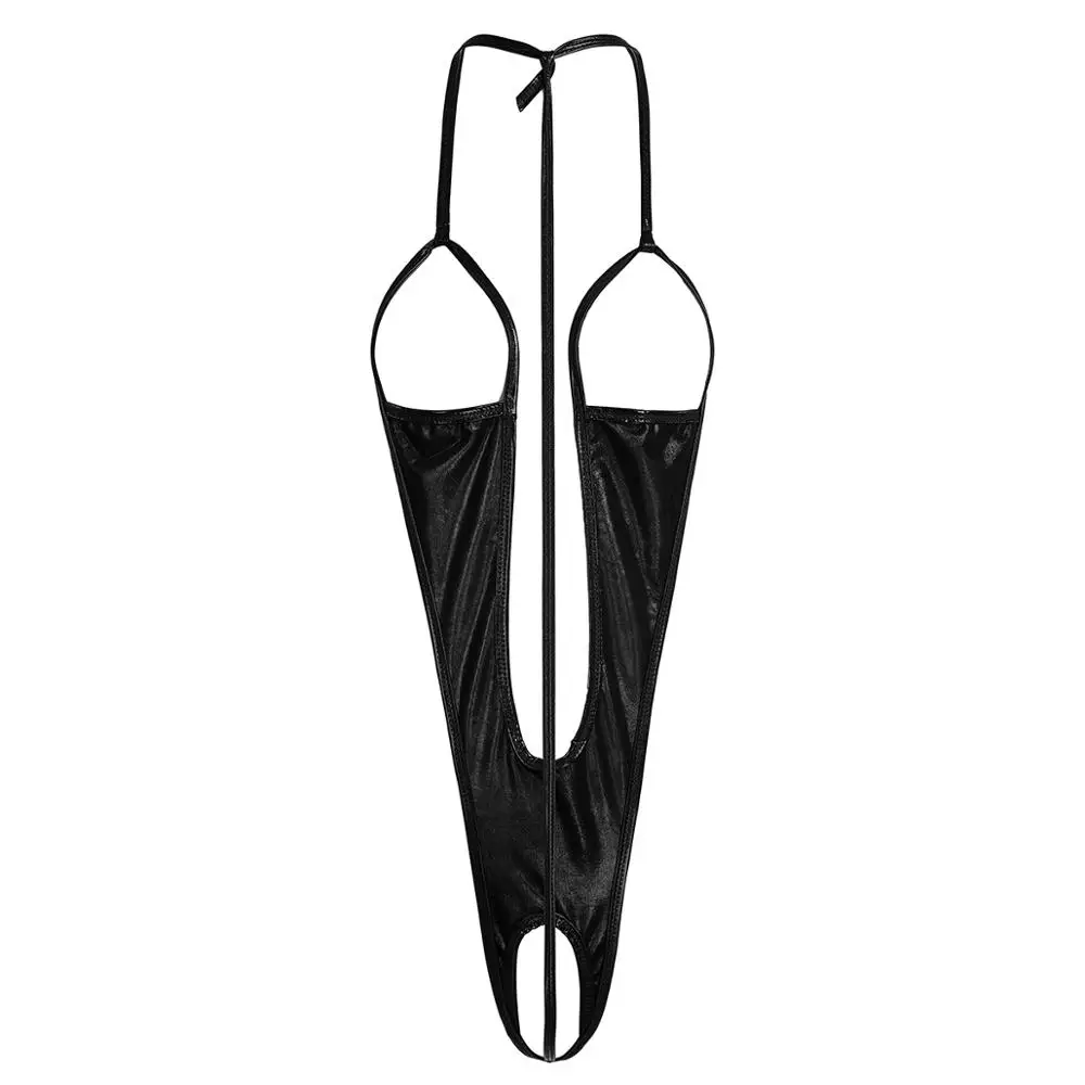 Женский купальник с вырезами лакированная кожа Цельный боди открытое белье