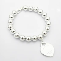 1 1 sterling silver 925 classic fashion silver heart card 8mm round beads ladies bracelet jewelry holiday gift