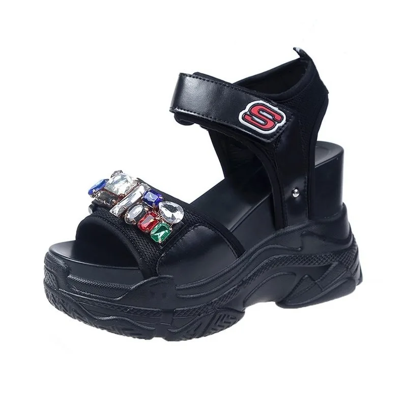 

2021 New Women Crystal Sandals Summer New Fashion Platform Sandals Wedges Thick Bottom Casual Women Shoes Tenis Feminino