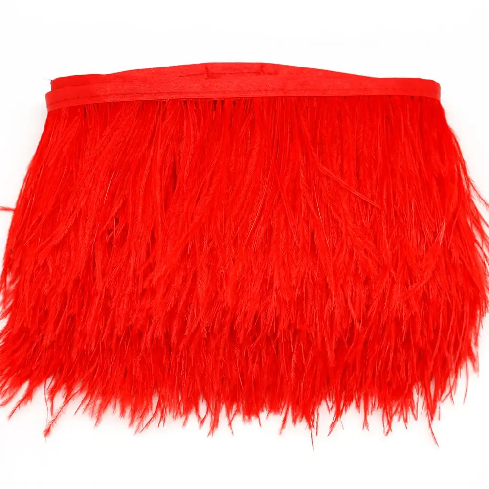Red 12 Colors 1 Meter Width 8-10 CM Fashion Fluffy Dyed Multicolored Ostrich Feather Ribbon Trimming Fringe Trim Apparel Decoration - Цвет: Red