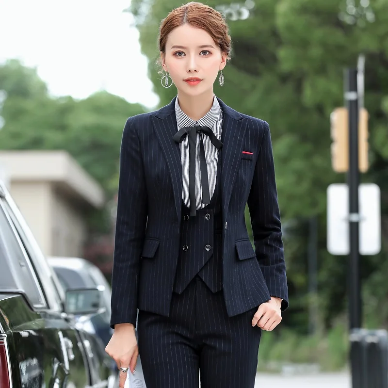 Женские костюмы тонкие Осень-зима в полоску блейзеры куртка брюки 2 шт набор OL
