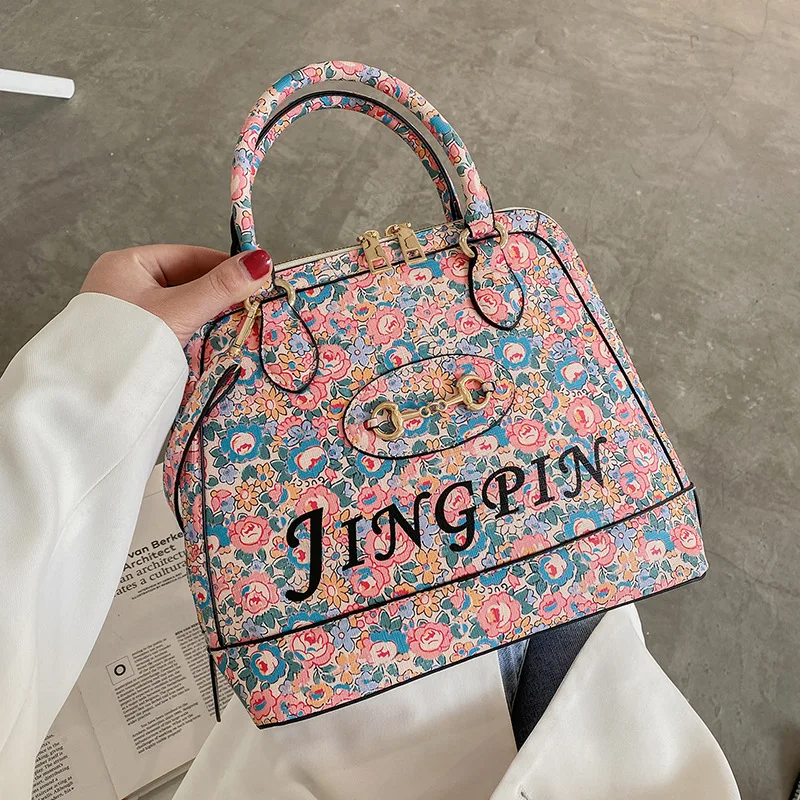 

Rose female purse with floral prints, white handbag large capacity with floral prints for women