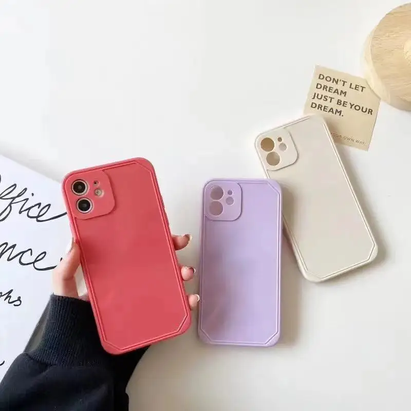 

nuolaimi Square Straight Edge Shiny IMD Phone Case For iPhone 12 Mini 11 Pro Max XS X XR 8 7 6 6s Plus SE2020 Solid Color Cover