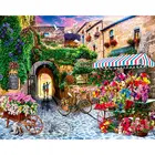 GATYZTORY 60x75 см картина по номерам DIY цифровой живописи с цветами и рисунком велосипеда Цветочная улица выполненные Рисование по номерам на холсте