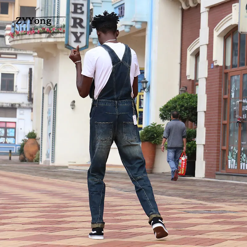 2020 New Fashion man Casual Loose Pocket Overalls Comfortabele Denim Jumpsuits Bib pants jeans baggy Jeans Man Blauw Broek