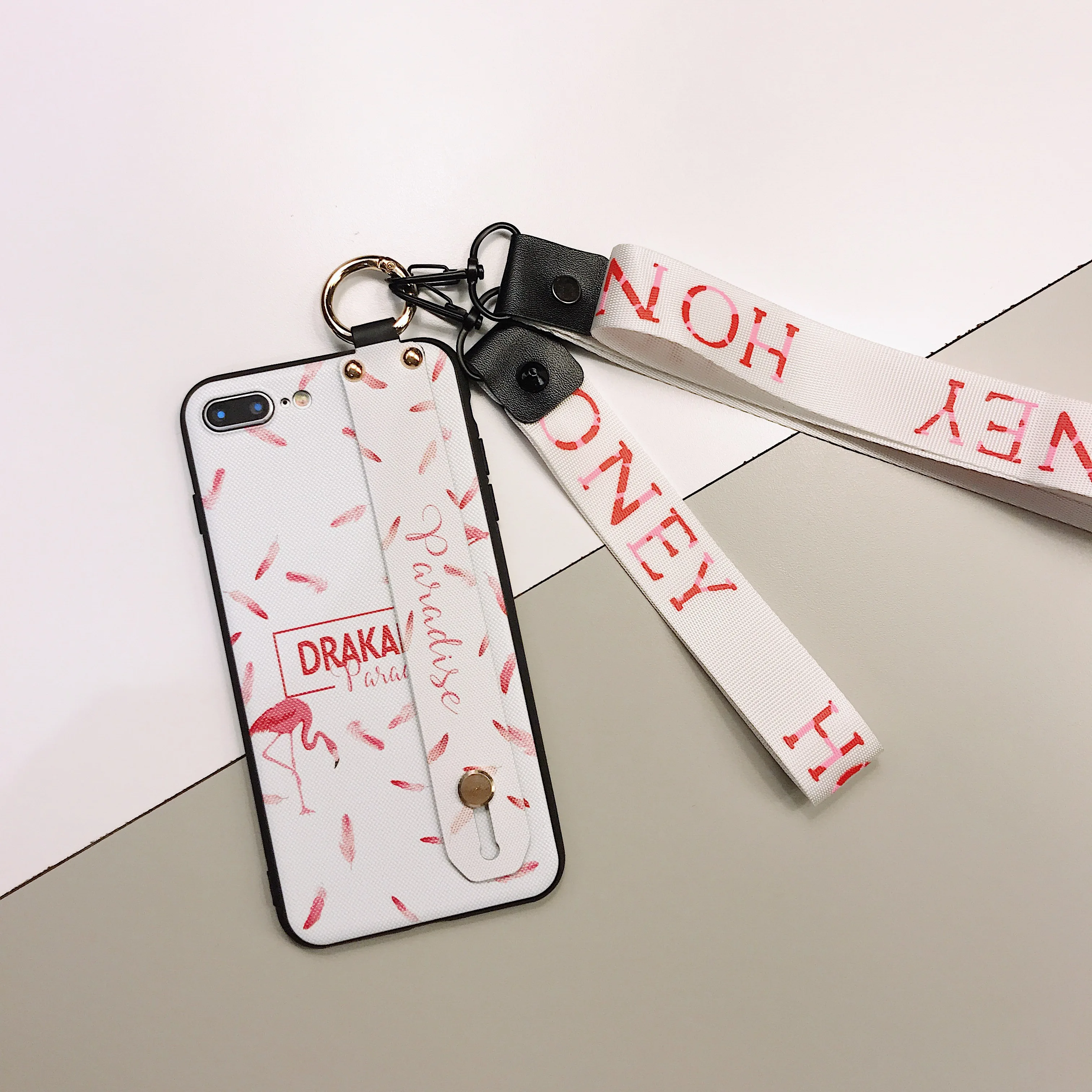 Small flamingo Вечность Тотем Решетка чехол для телефона для IPhone 11pro X XR XS MAX ремешок силиконовый чехол для Iphone7 6s 8plus ремешок на шею - Цвет: Small flamingo