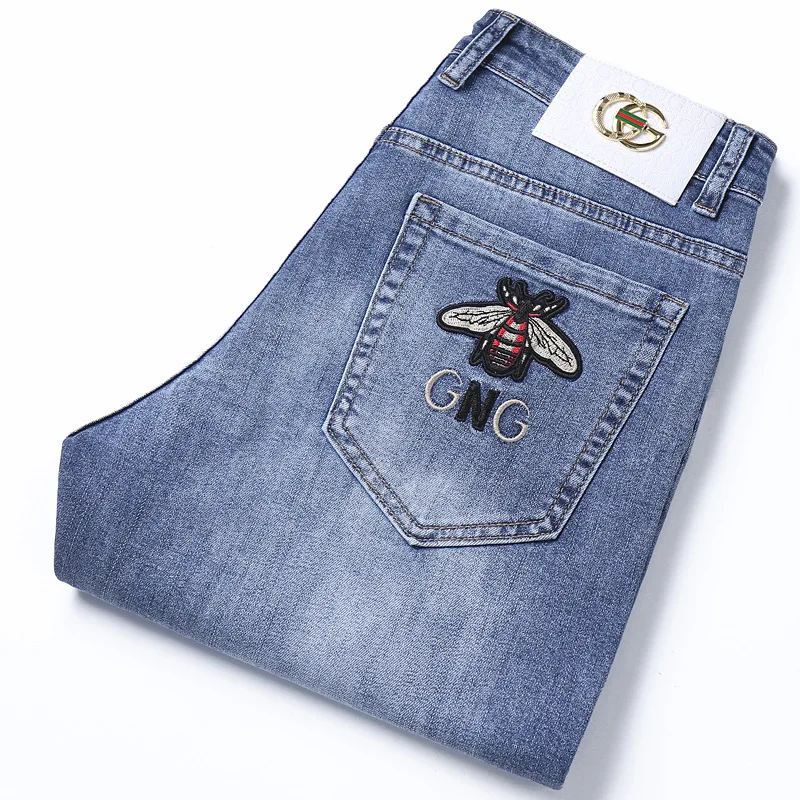 

Luren European Station Tide Brand Little Bee Five-point Denim Shorts Men's Summer Thin Brand Men's Casual All-matching