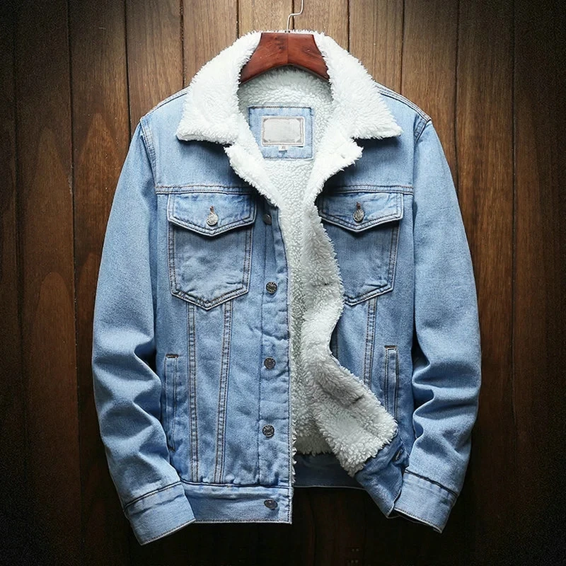 

Dropshipping Streetwear Men Jacket And Coat Warm Fleece Denim Jacket Nice Winter Vogue Mens Jean Jacket Outwear Male Plus Size