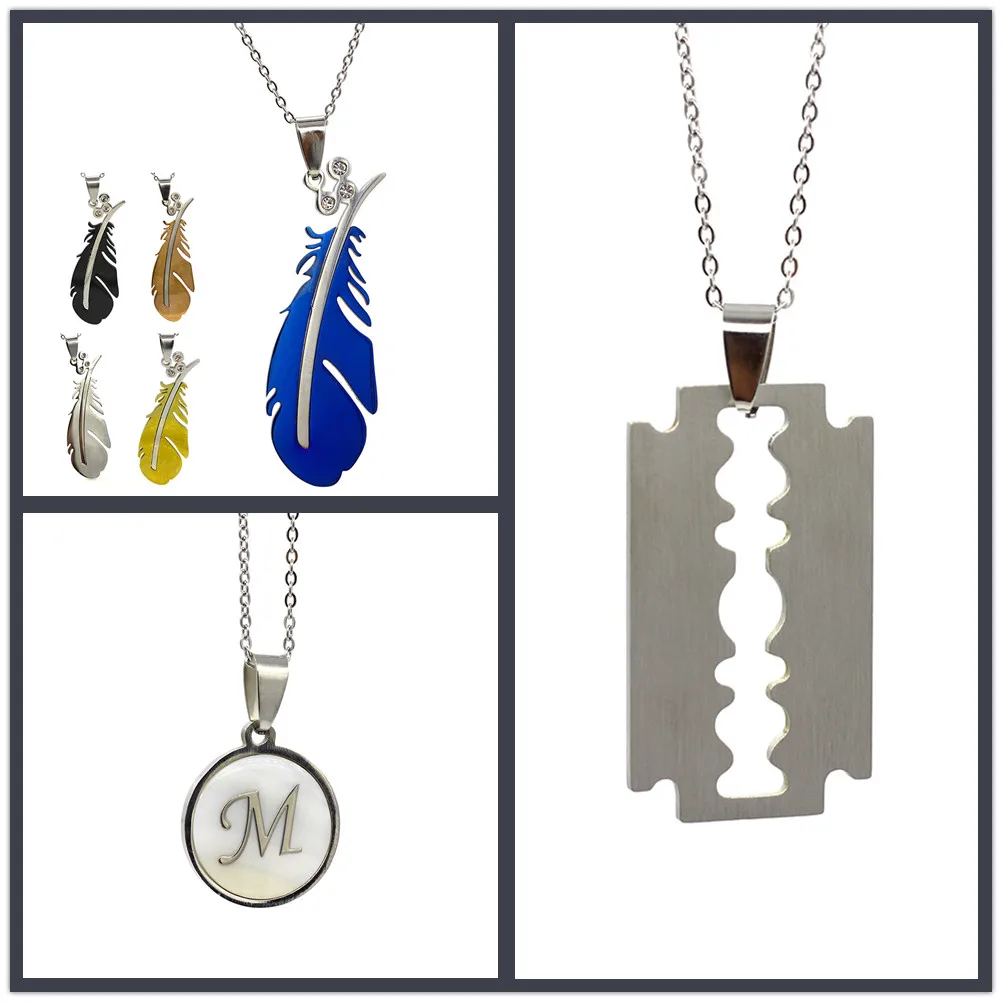 Ожерелье с подвеской в виде пера со стальным лезвием для женщин|Ожерелья