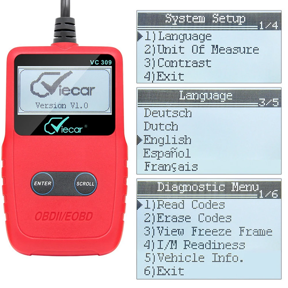 Диагностический инструмент VC309 OBDII диагностический сканер EOBD VC 309 OBD OBD2 Поддержка