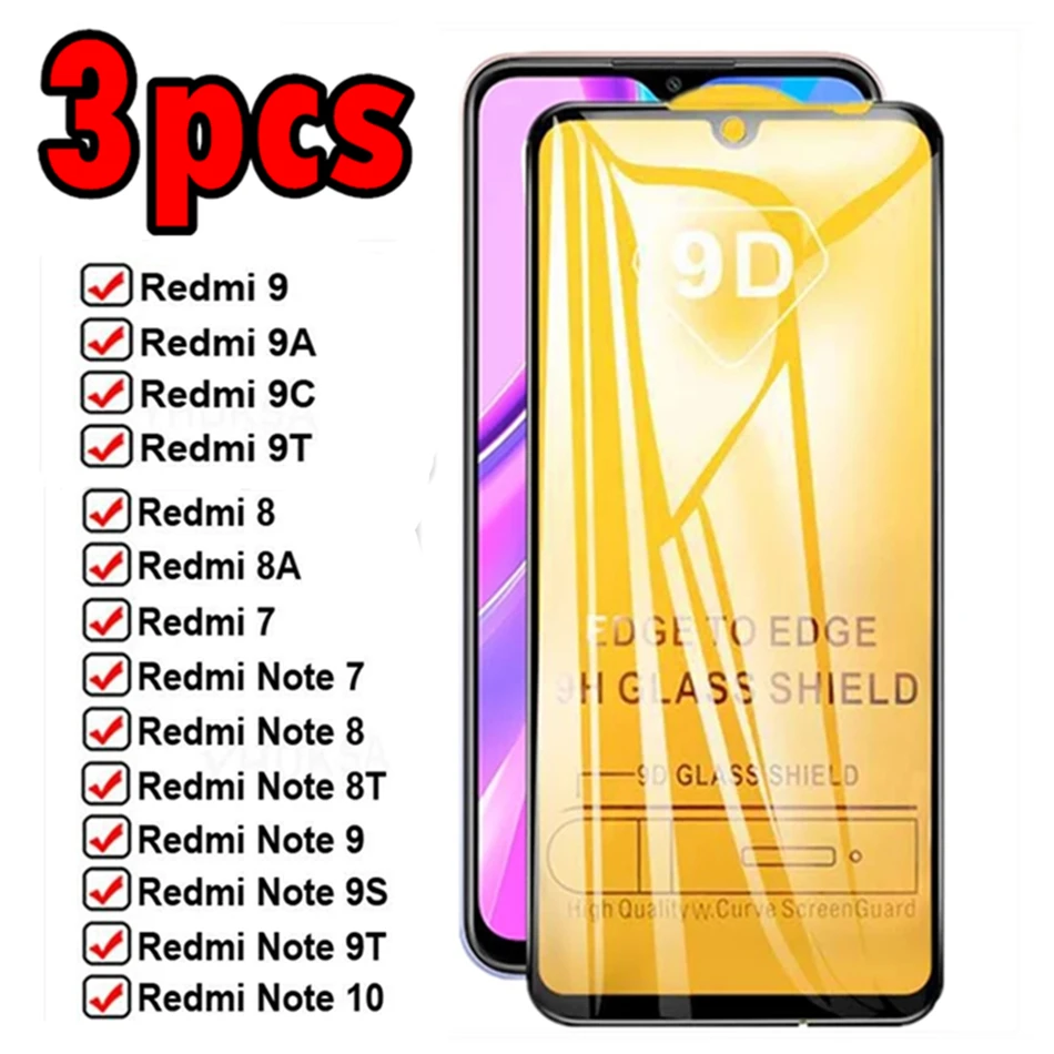 9D 3 шт. полное покрытие закаленное стекло для Xiaomi Redmi Note 9 S 8 T 7 6 A Pro защита экрана 11 10