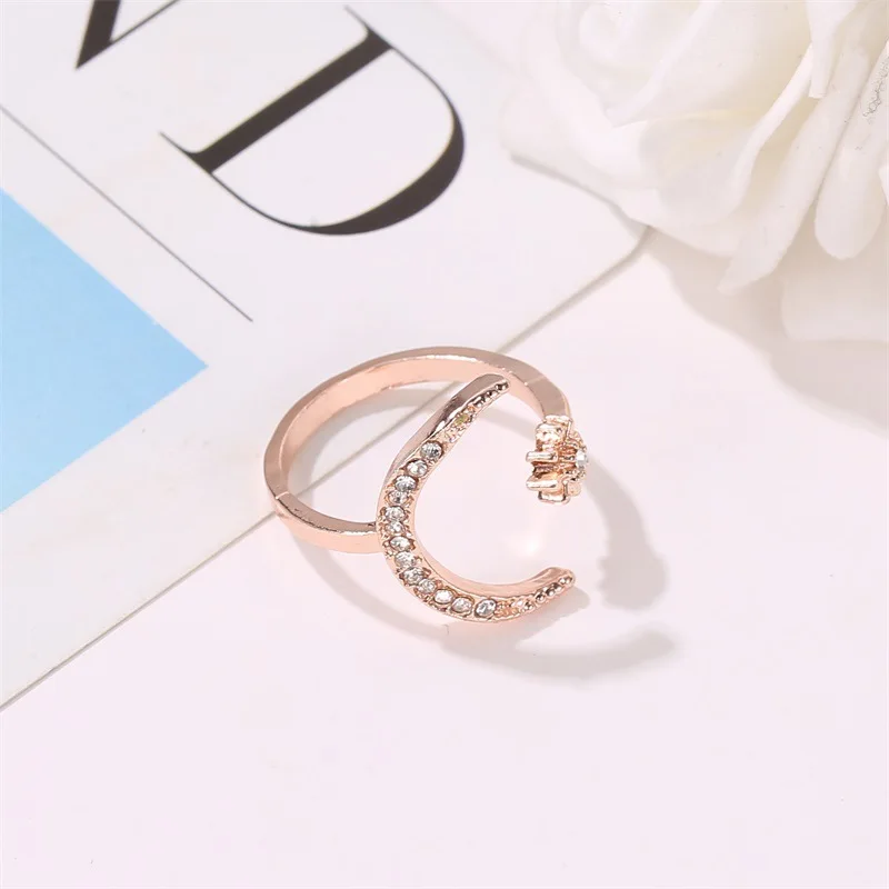 

Hot sale crescent ring fashion star and moon ethnic style star and moon index finger opening s19032041