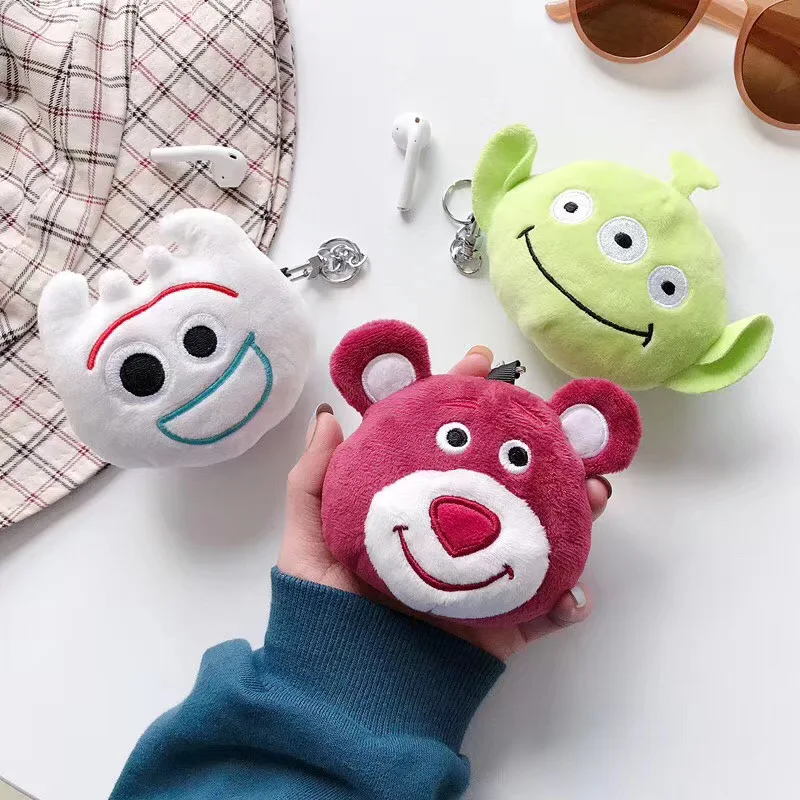 Plush 3D fork strawberry bear Bluetooth wireless headset set Silicone cover For Airpods Earphone Protective Shockproof cases