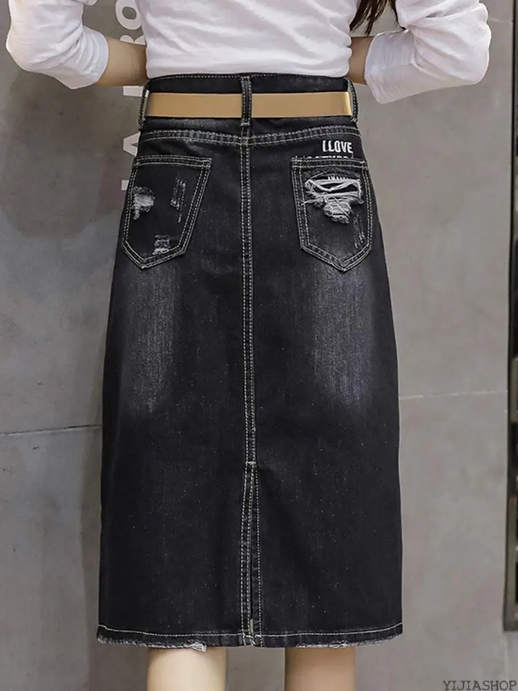 Новая летняя Высококачественная Свободная юбка джинсовая среднего размера с